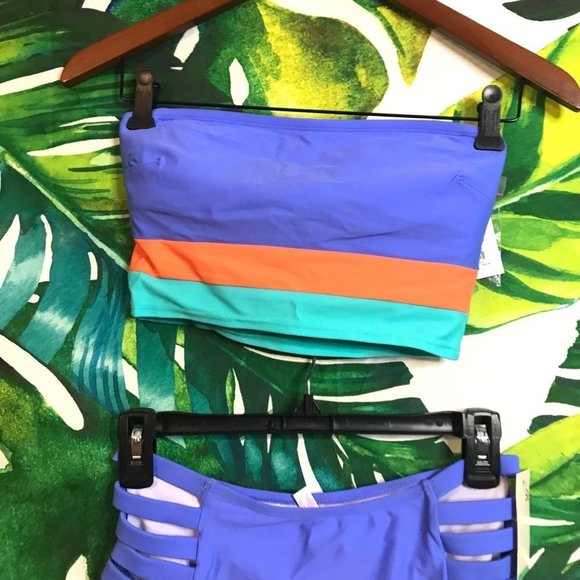 NWT $52 SO Juniors Medium Purple Orange Green Colorful Bikini Swimwear Set - Picture 2 of 9
